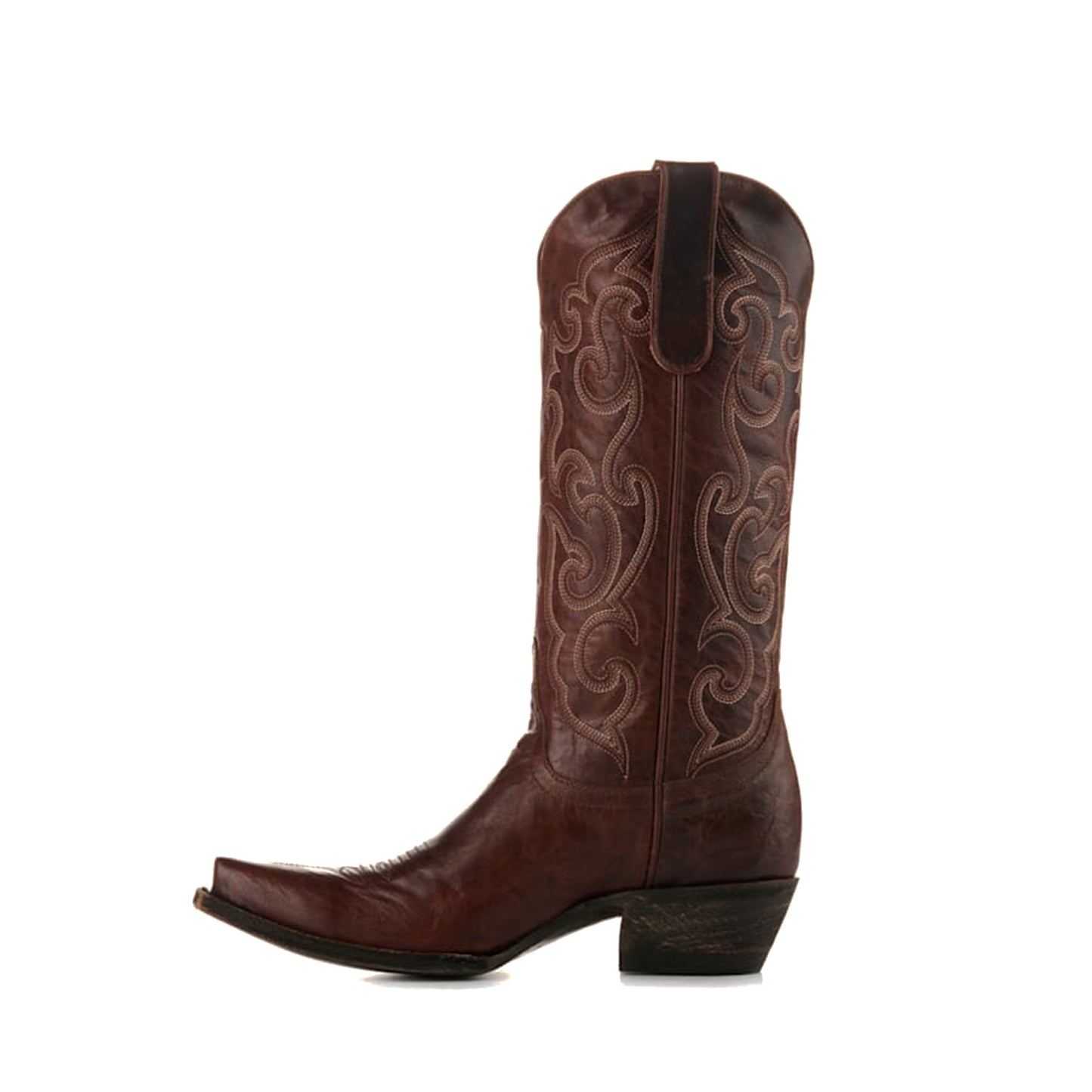 Brown Snip-Toe Delicate Embroidery Mid Calf Classic Cowgirl Boots