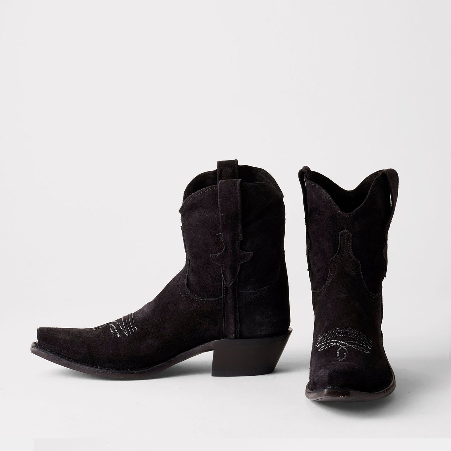 Black Faux Suede Snip-Toe Western Ankle Simple Cowgirl Boots