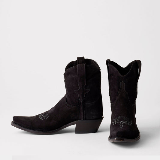 Black Faux Suede Snip-Toe Western Ankle Simple Cowgirl Boots