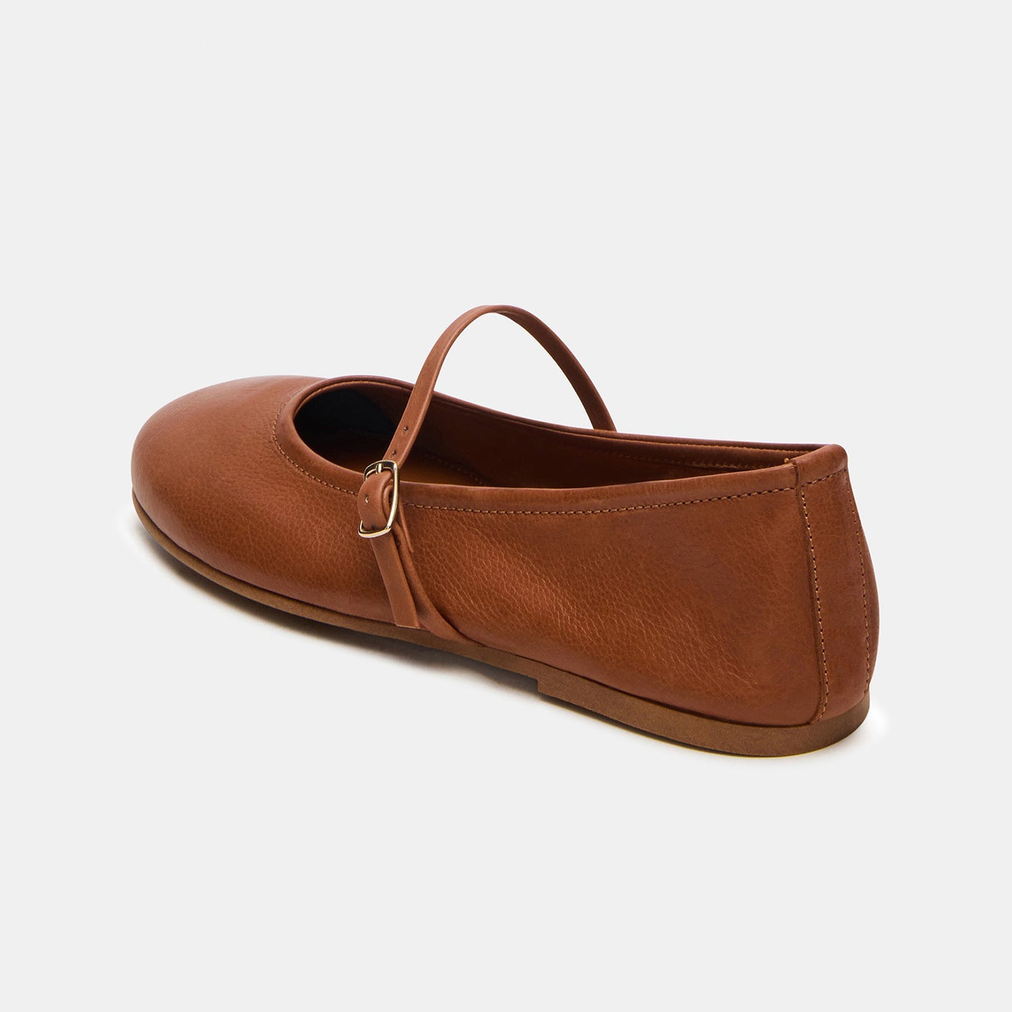 Tan Round-Toe Buckle Mary Jane Classic Ballet Flats