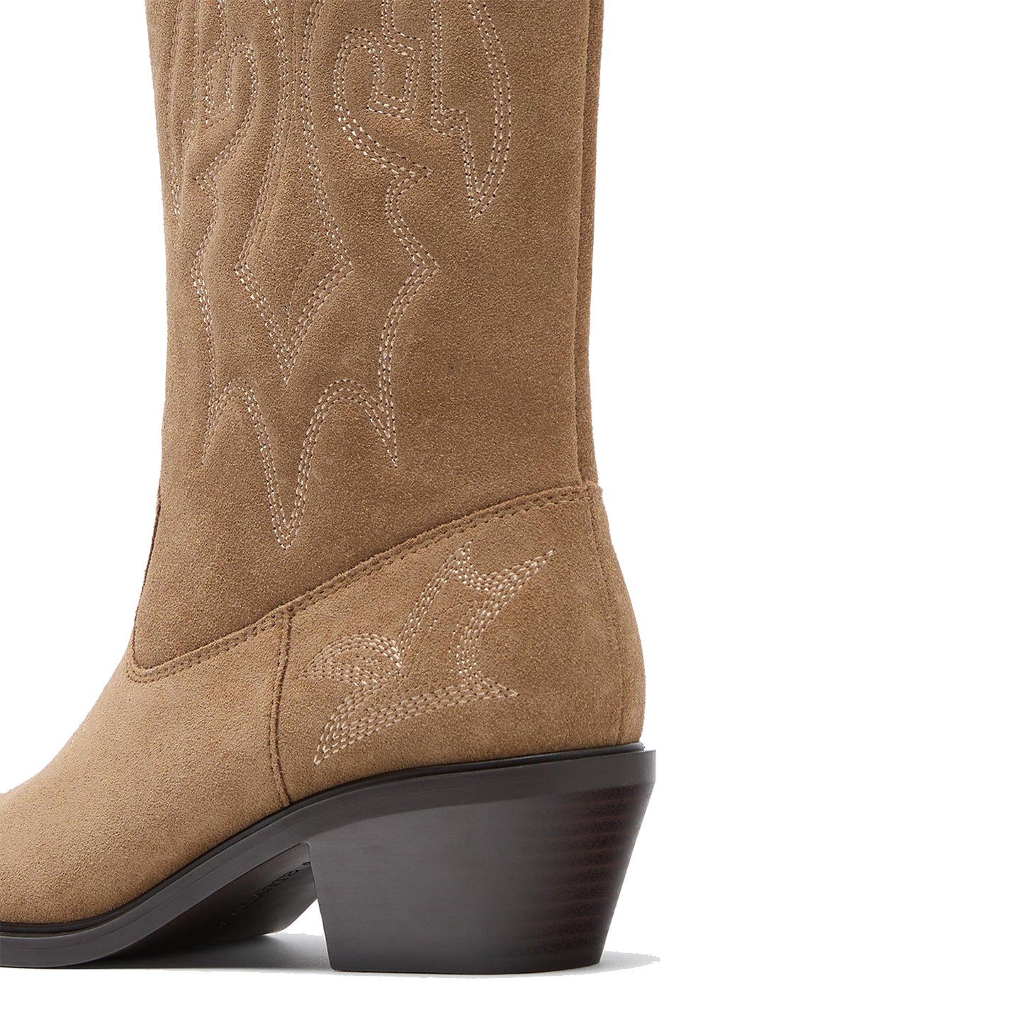 Camel Faux Suede Almond-Toe Chic Stitch Mid Calf Classic Cowgirl Boots
