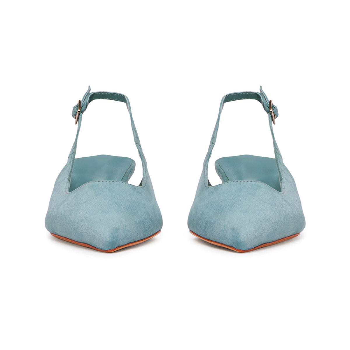Chic Pointed-Toe Buckle Slingback Kitten Heels - Blue Faux Suede