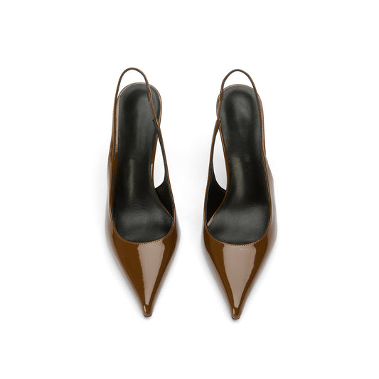 Patent Coffee Pointed-Toe Classic Slip-On Slingback High Heels