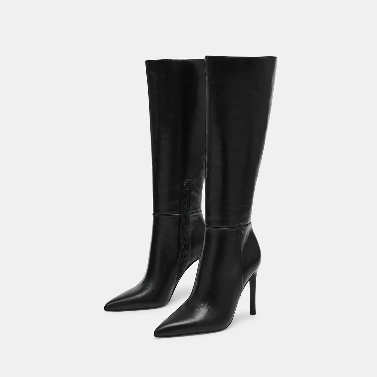 Black Pointed-Toe Half-Zip Chic Knee High Stiletto Boots