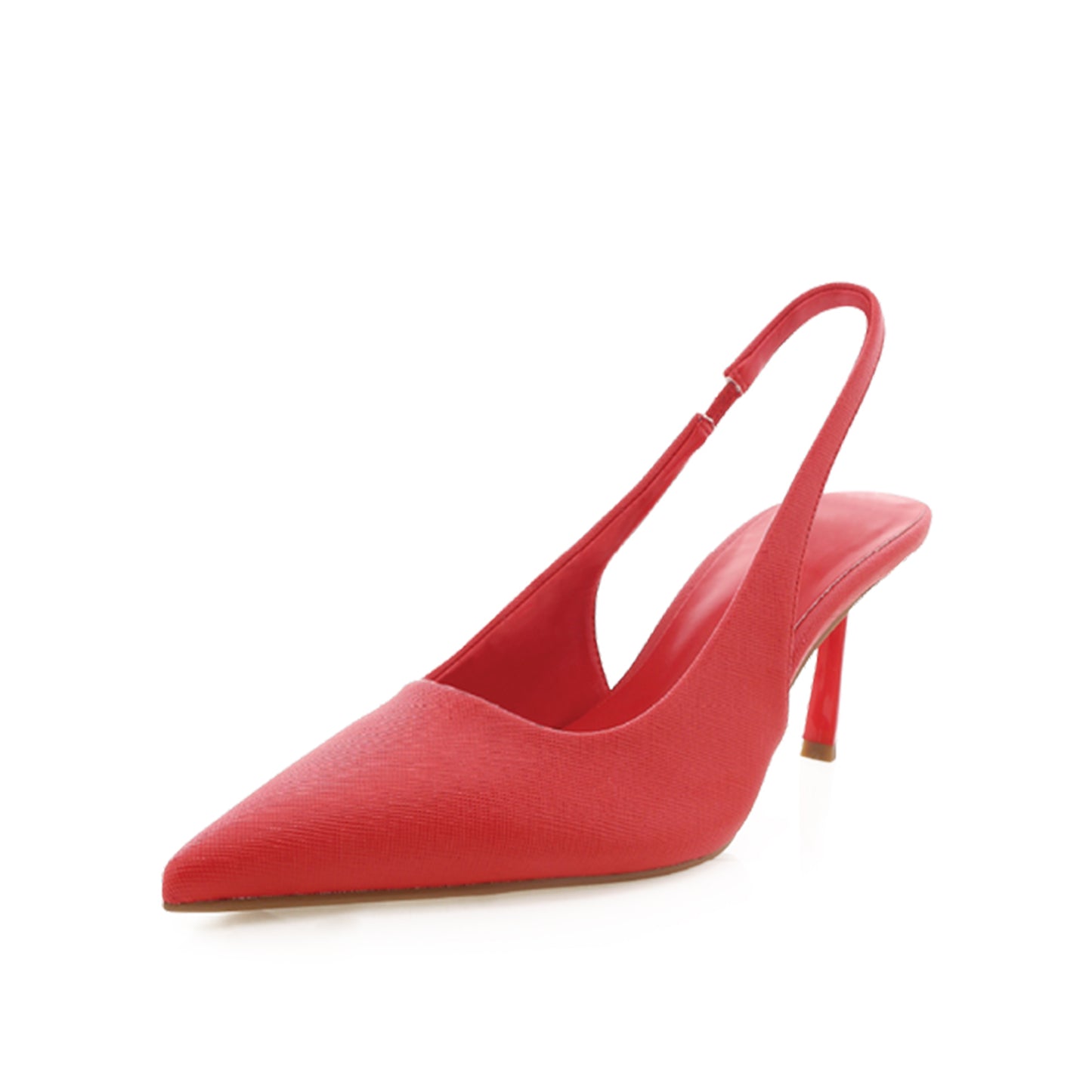 Red Classic Pointed-Toe Slip-On Slingback Kitten Heels