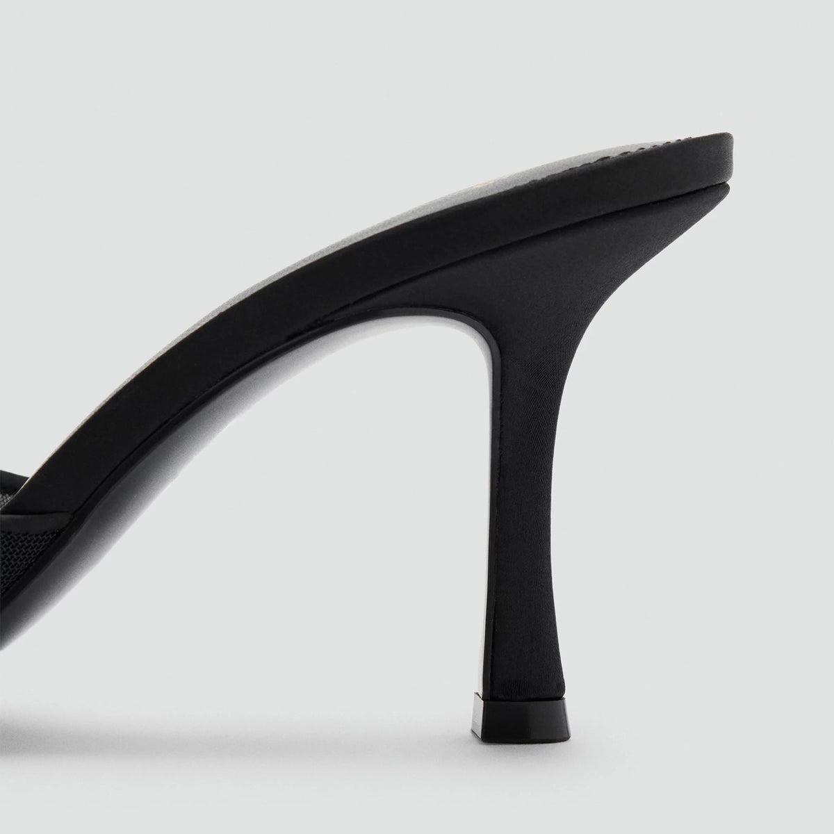 Black Mesh With Rhinestones Pointed-Toe Backless Pumps High Heels