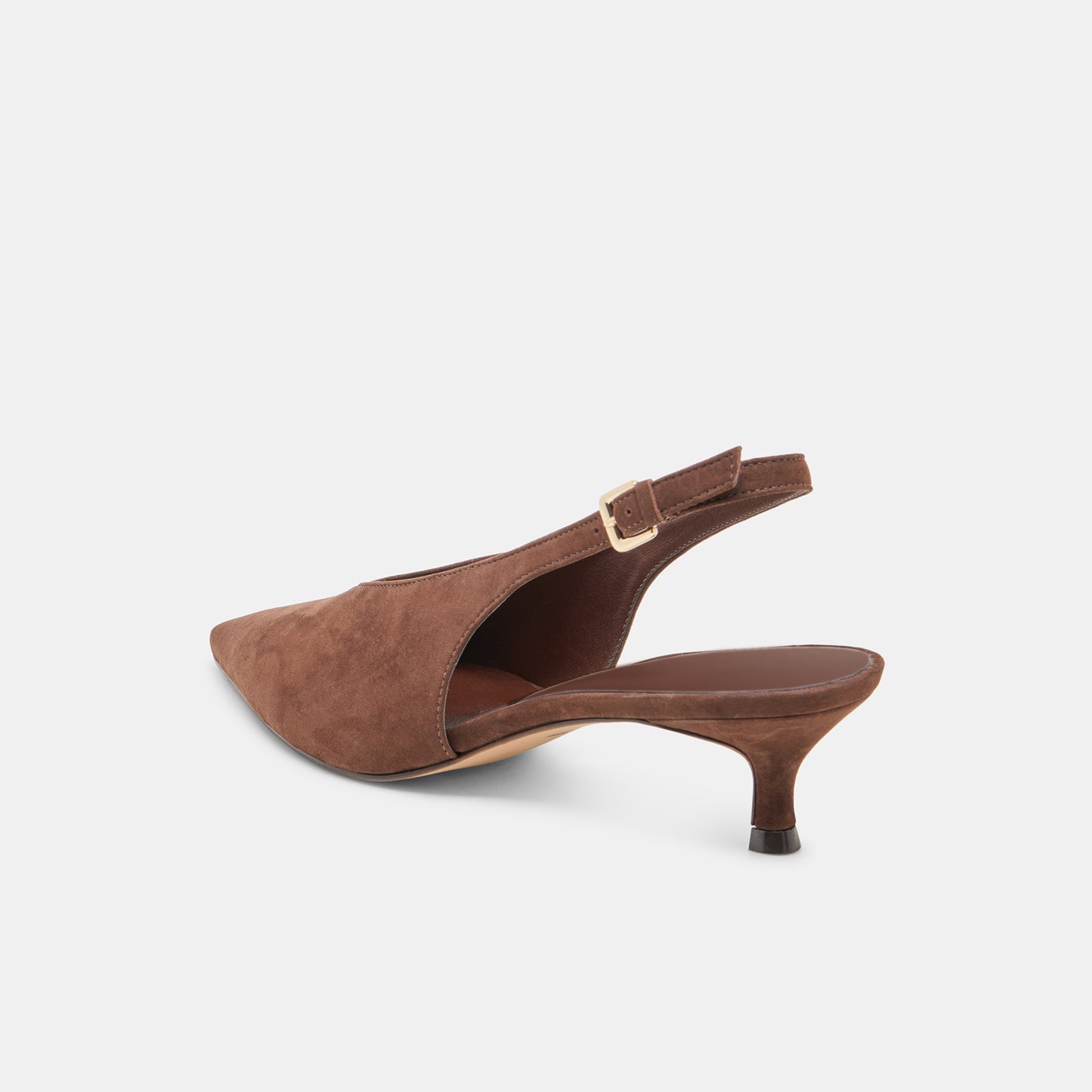 Dark Brown Faux Suede Classic Pointed-Toe Slip-On Slingback Kitten Heels