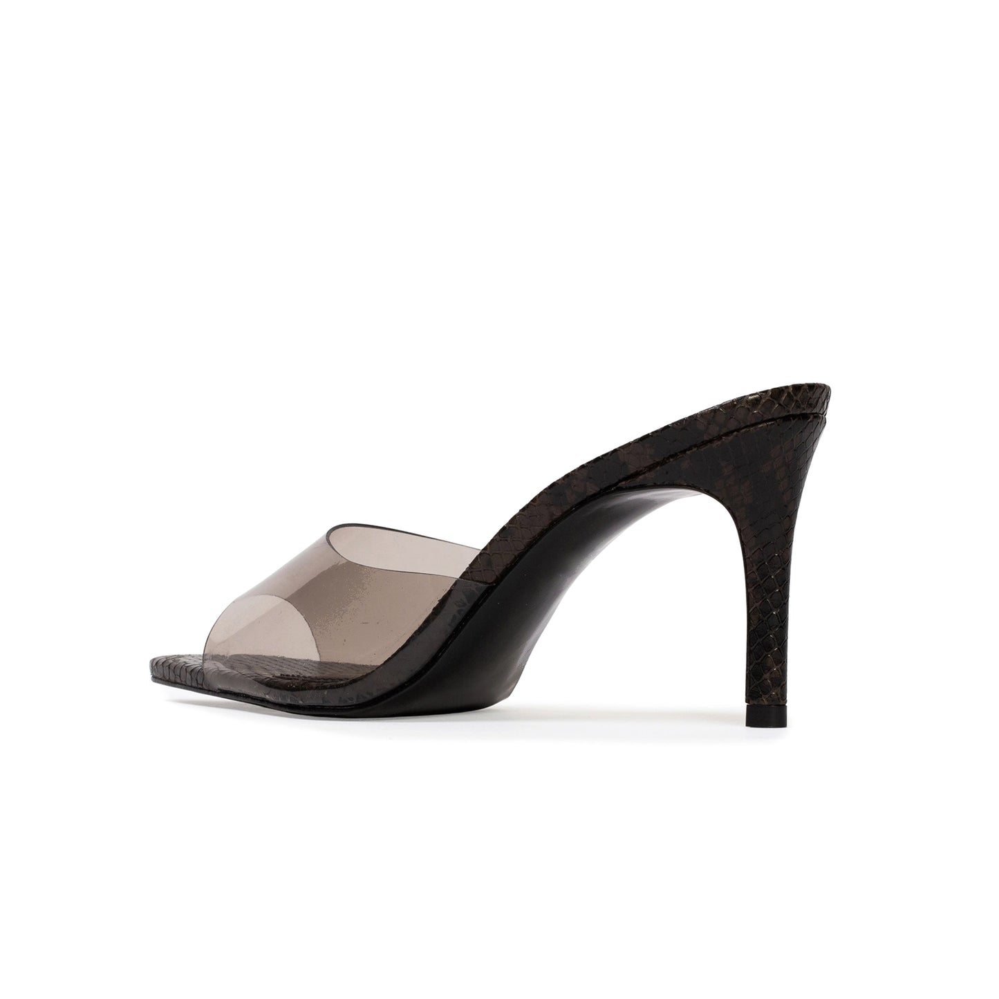 Brown TPU Film Pointed-Toe Backless High Heels