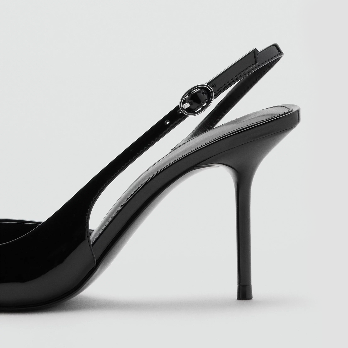 Patent Black Pointed-Toe Front Bow Slingback With Buckle High Heels