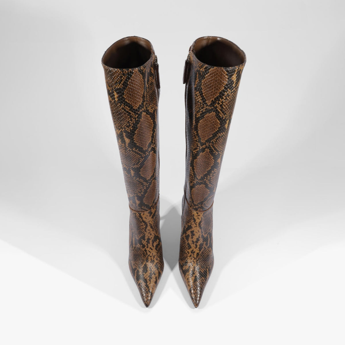 Chic Pointed-Toe Simple Full-Zip Sleek Knee High Stiletto Boots - Snakeskin Pattern