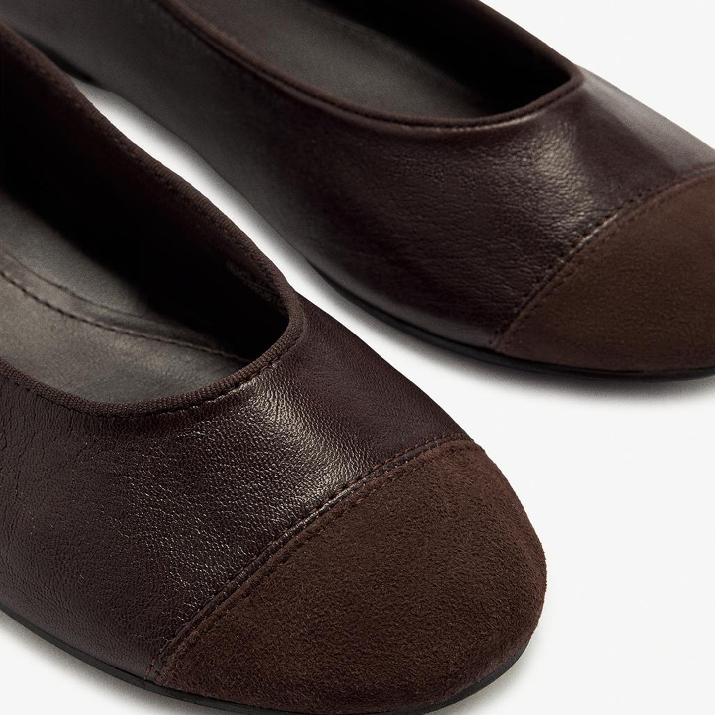 Brown Faux Suede And Vegan Leather Round-Toe Ballet Flats