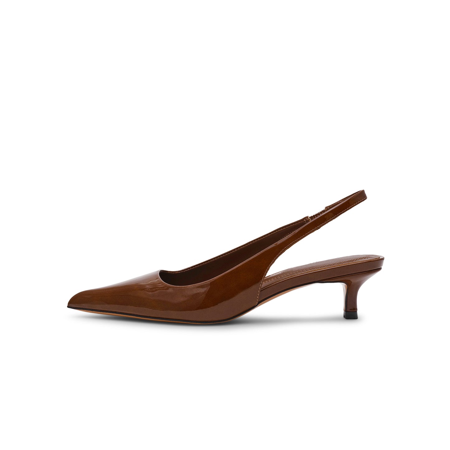 Patent Brown Pointed-Toe Classic Slingback Kitten Heels