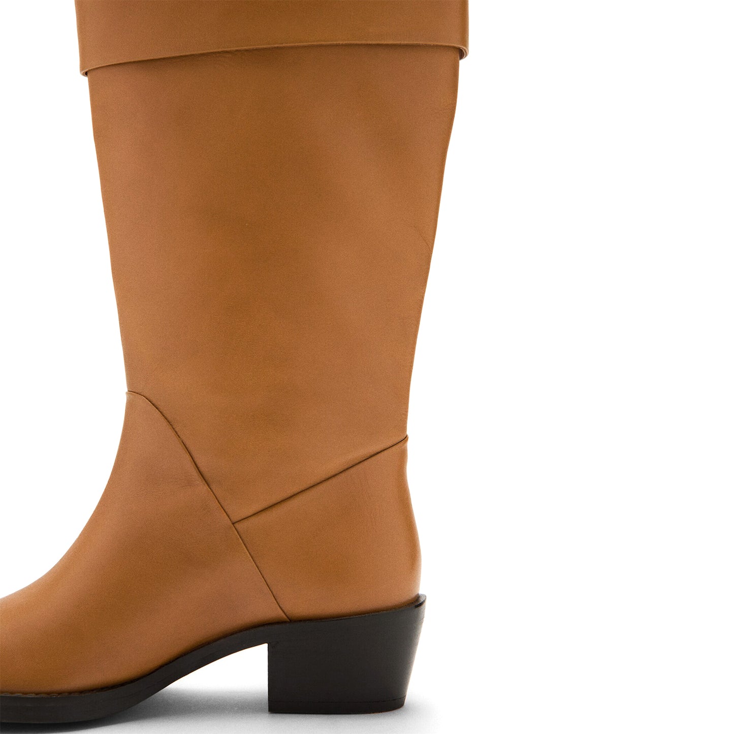 Cognac Square-Toe Simple Mid Calf Cowgirl Boots