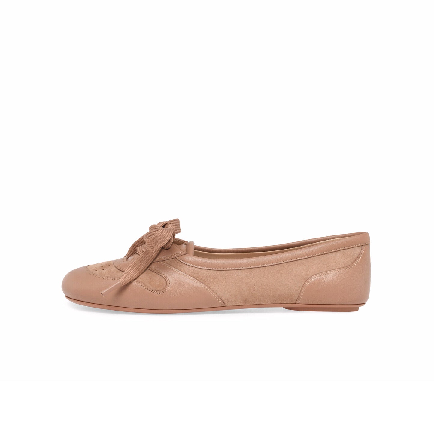 Pink Round-Toe Front Lace-Up Slip-On Ballet Flats