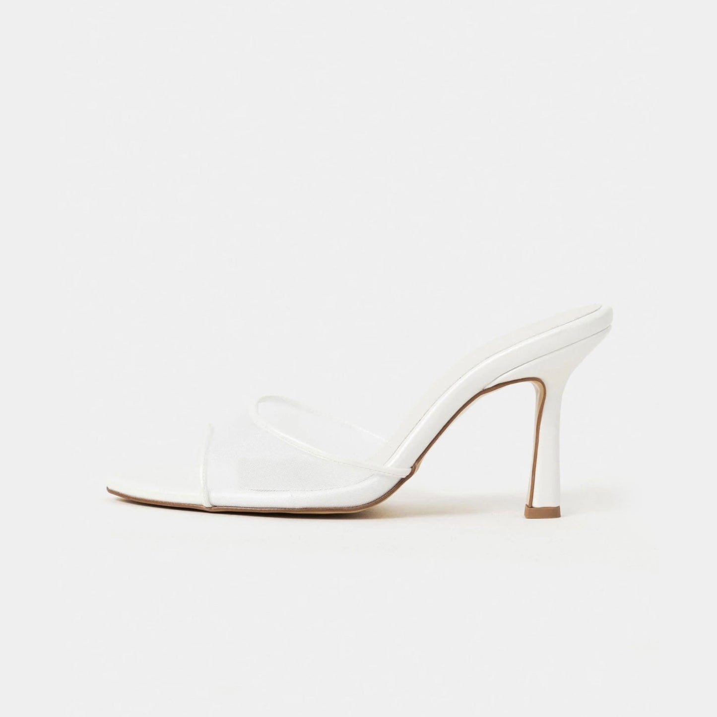 White Mesh And Vegan Leather Pointed-Toe Backless Classic High Heels