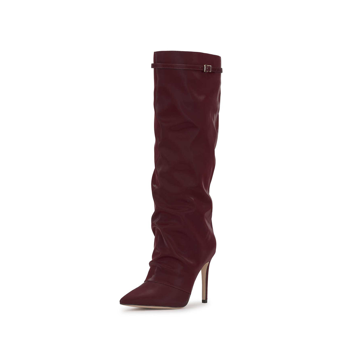 Dark Red Pointed-Toe Sleek Half-Zip Knee High Simple Stiletto Boots