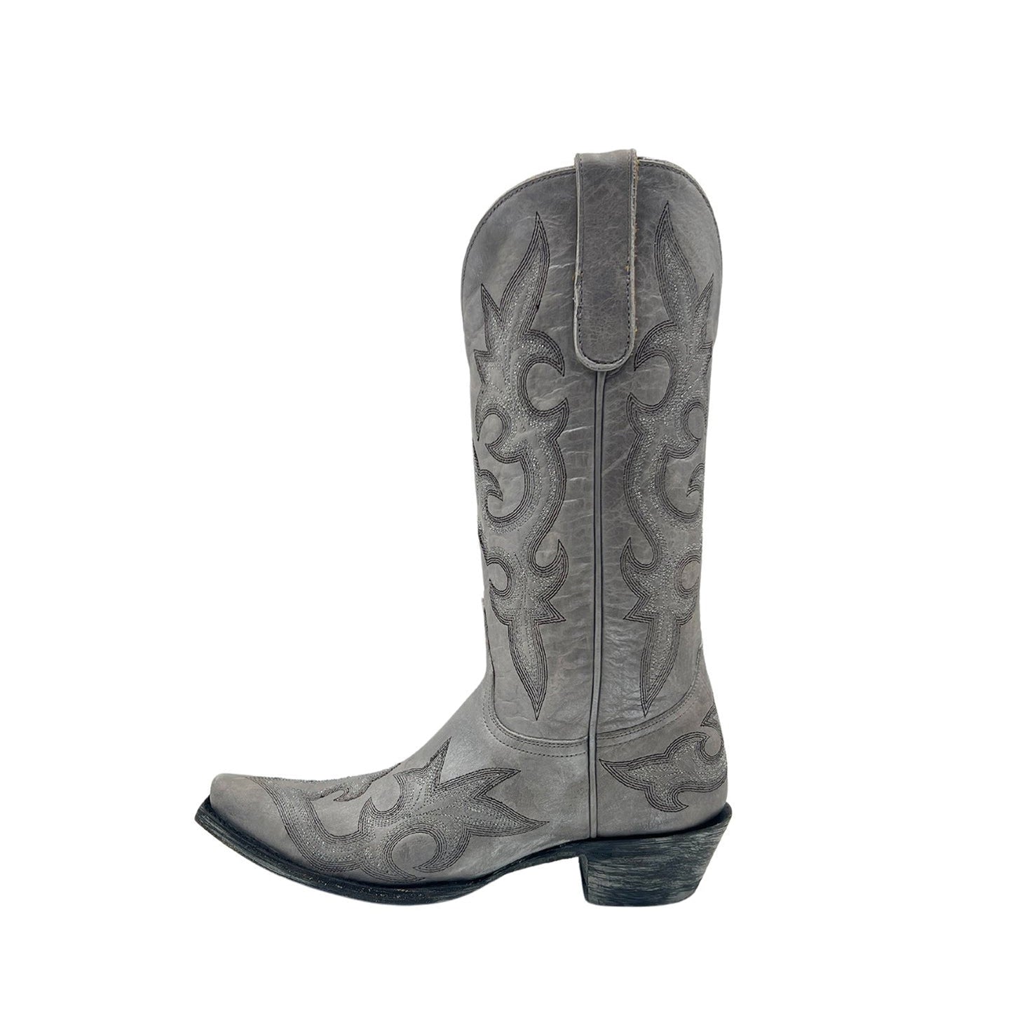 Gray Snip-Toe Delicate Embroidery Chic Cowgirl Boots
