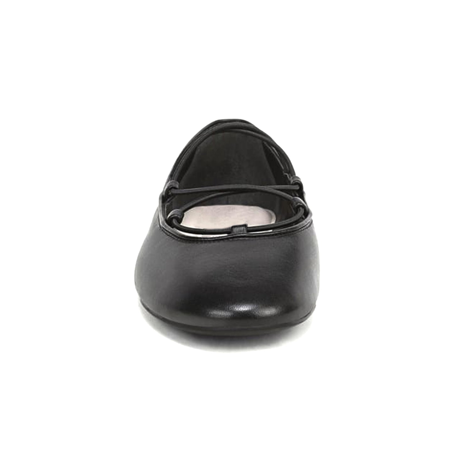 Black Round-Toe Crossed Vamp Straps Classic Flats