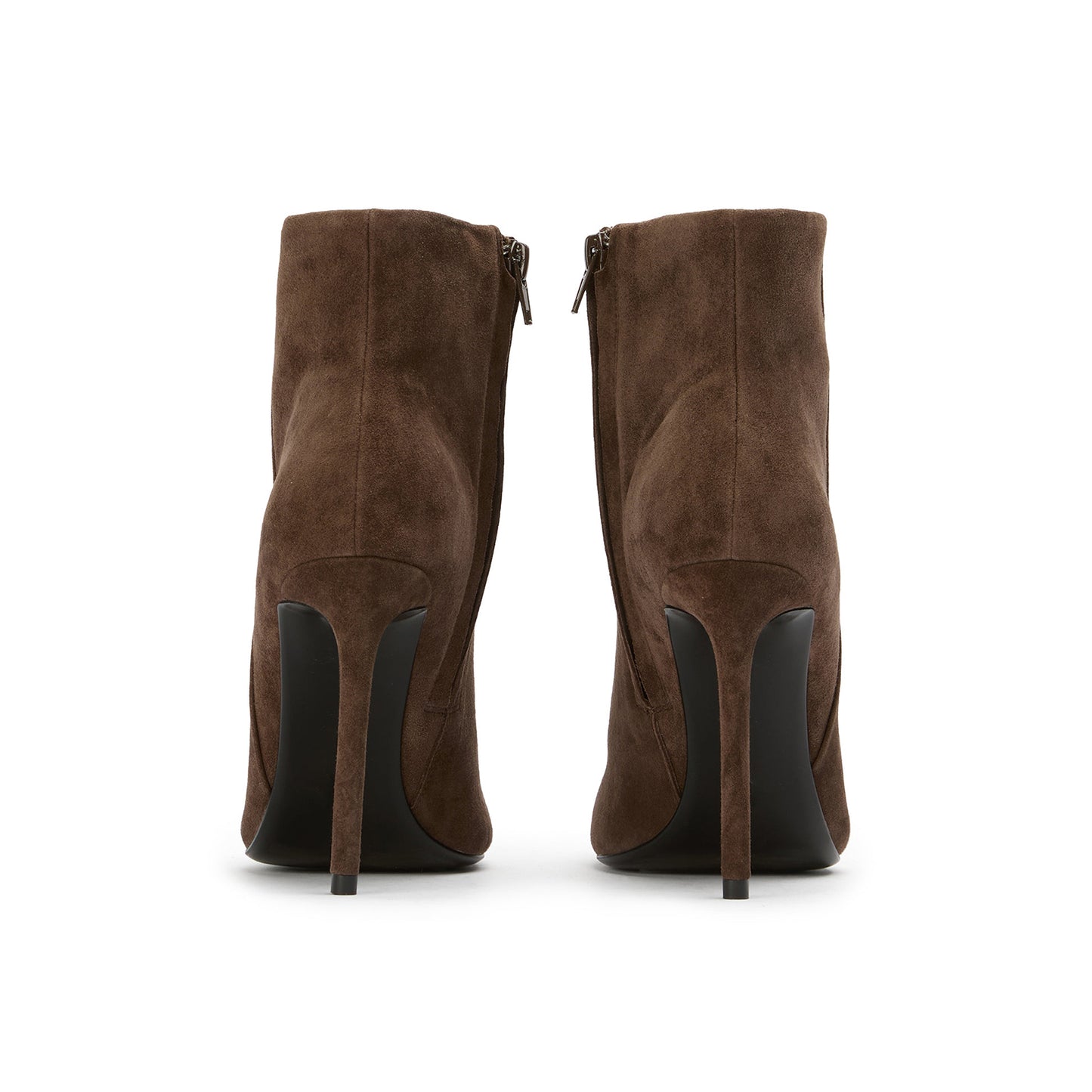 Chocolate Faux Suede Pointed-Toe Full-Zip Sleek Ankle Stiletto Boots