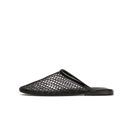 Black Mesh Round-Toe Sleek Slip-On Backless Flats