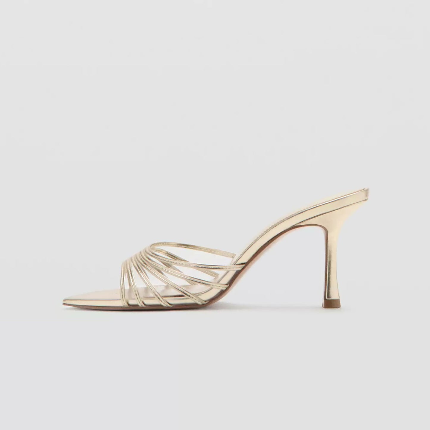Metallic Gold Open Pointed-Toe PVC Transparent Film With Strap Backless High Heels