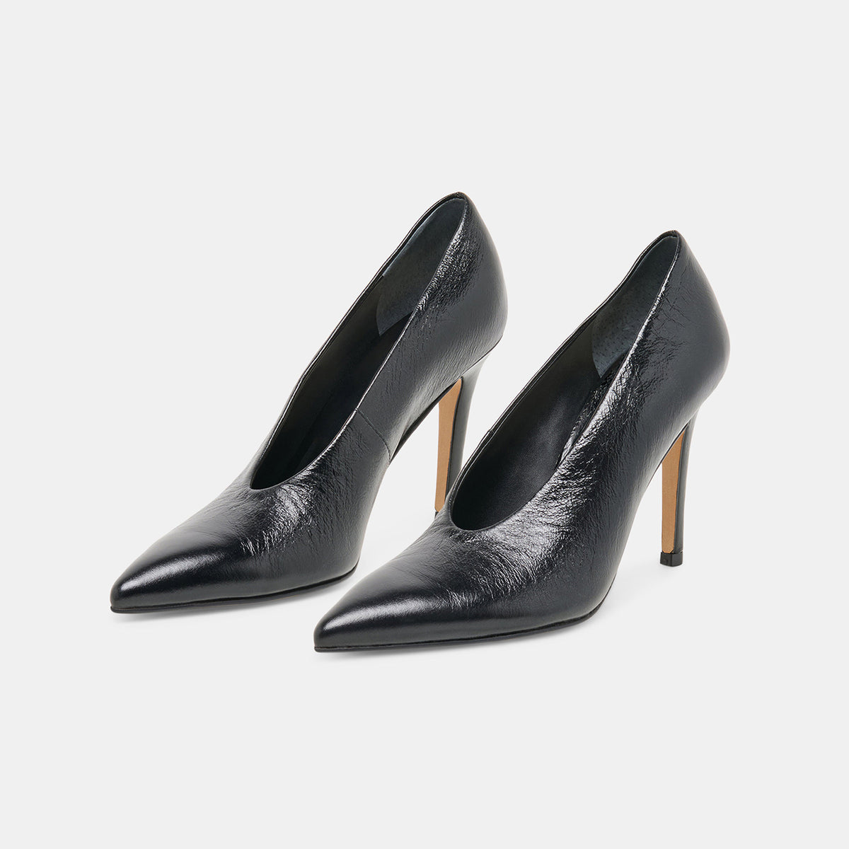 Black Vegan Leather Pointed-Toe Slip-On Classic High Heels Pumps