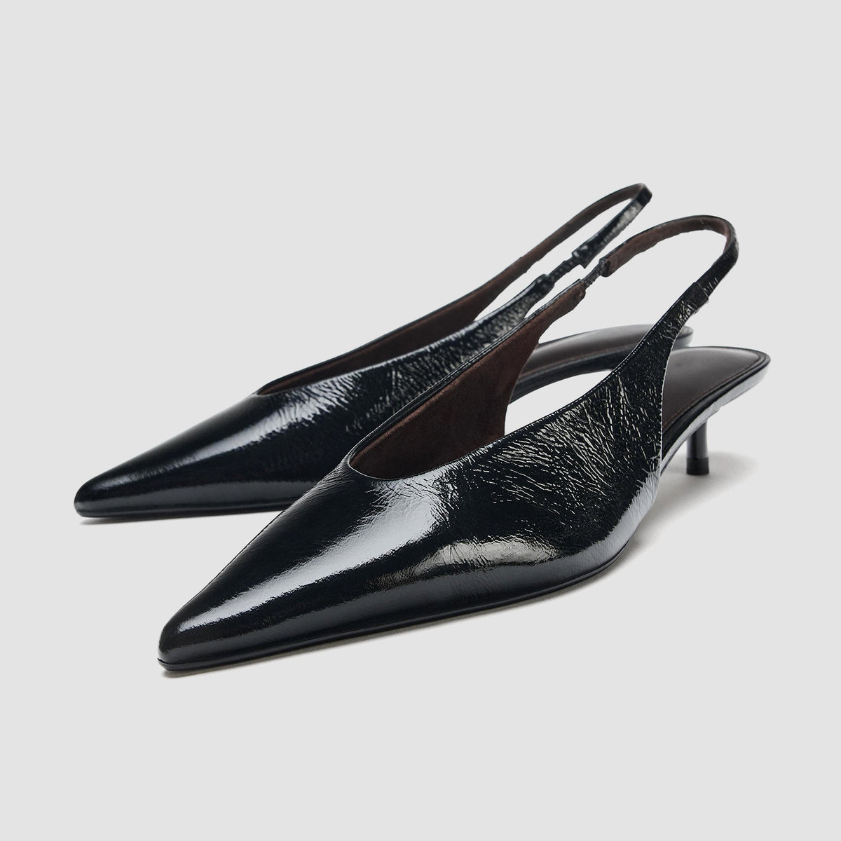 Black Pointed-Toe Chic Elastic Back Strap Kitten Heels