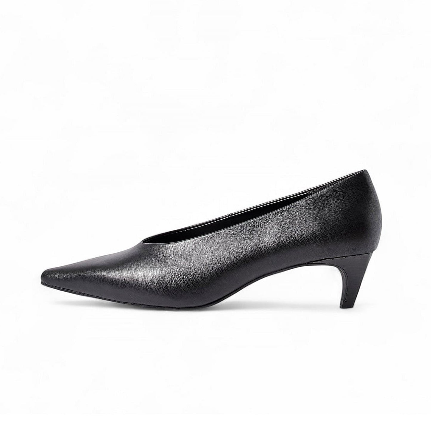 Black Pointed-Toe Slip-On Pumps Kitten Heels