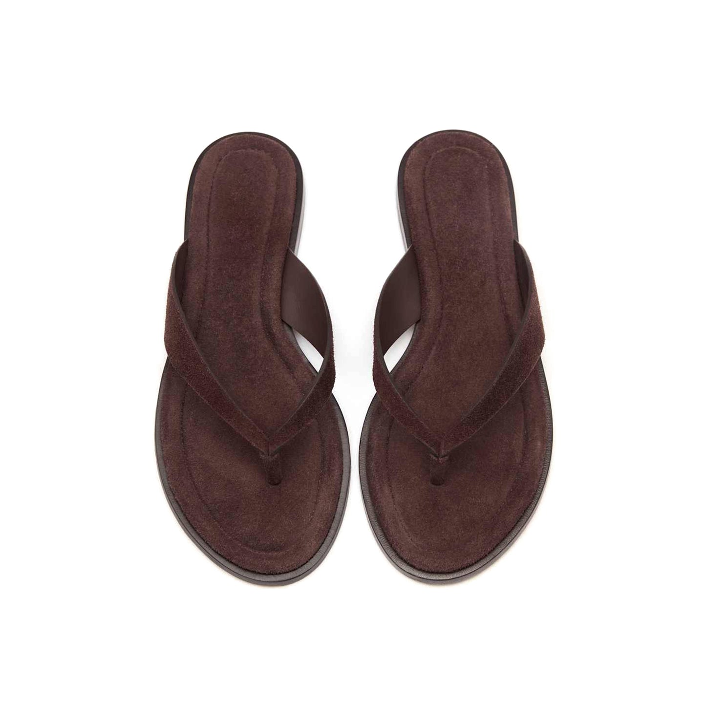 Coffee Faux Suede Round-Toe Flip-Flop Slip-On Sandals Flats