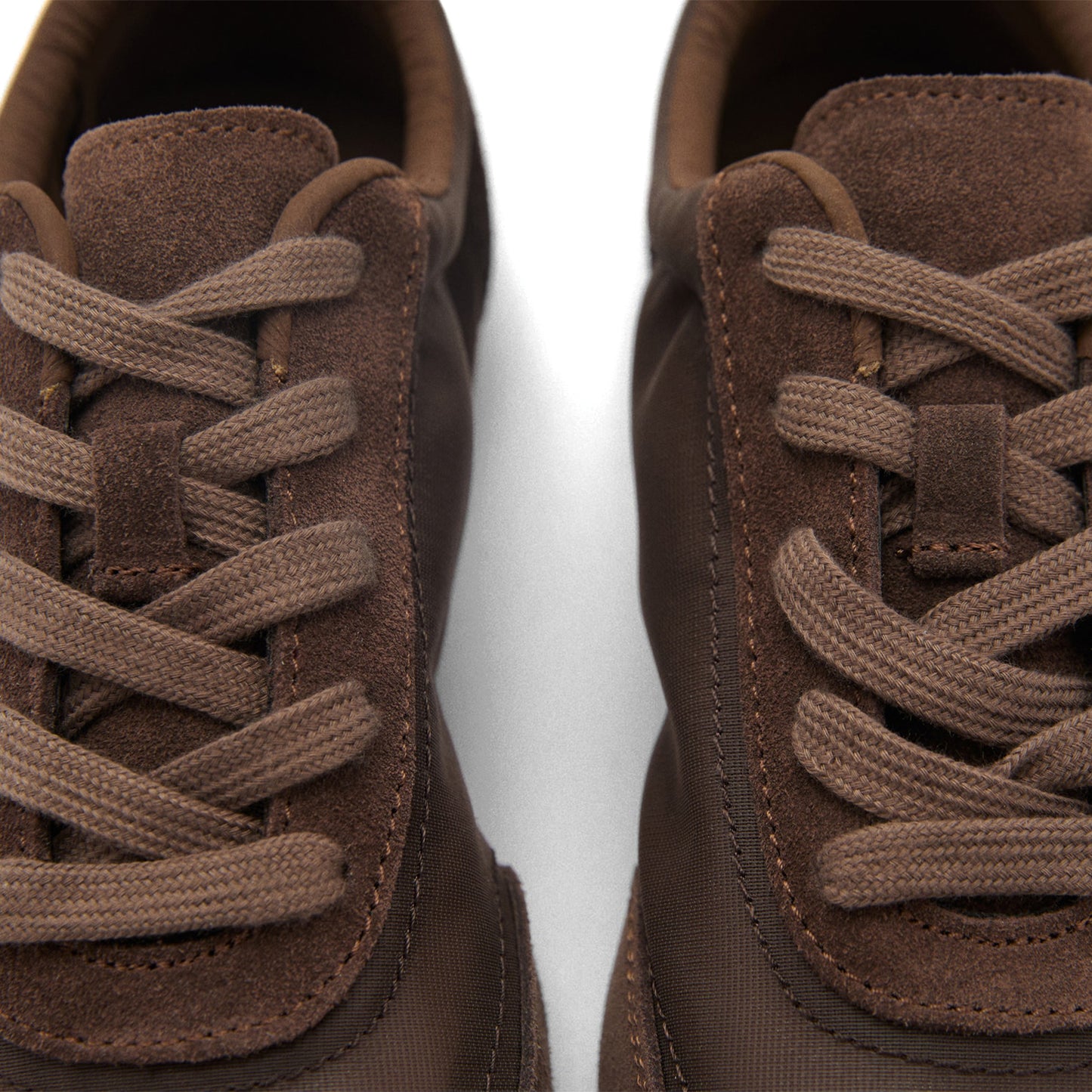 Chocolate Faux Suede And Mesh Round-Toe Lace-Up Sneakers Flats