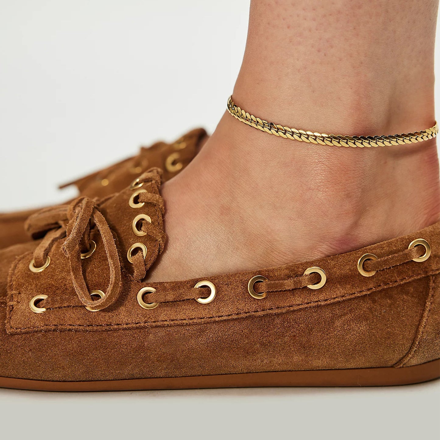 Camel Faux Suede Round-Toe Lace-Up Boat Shoes Flats