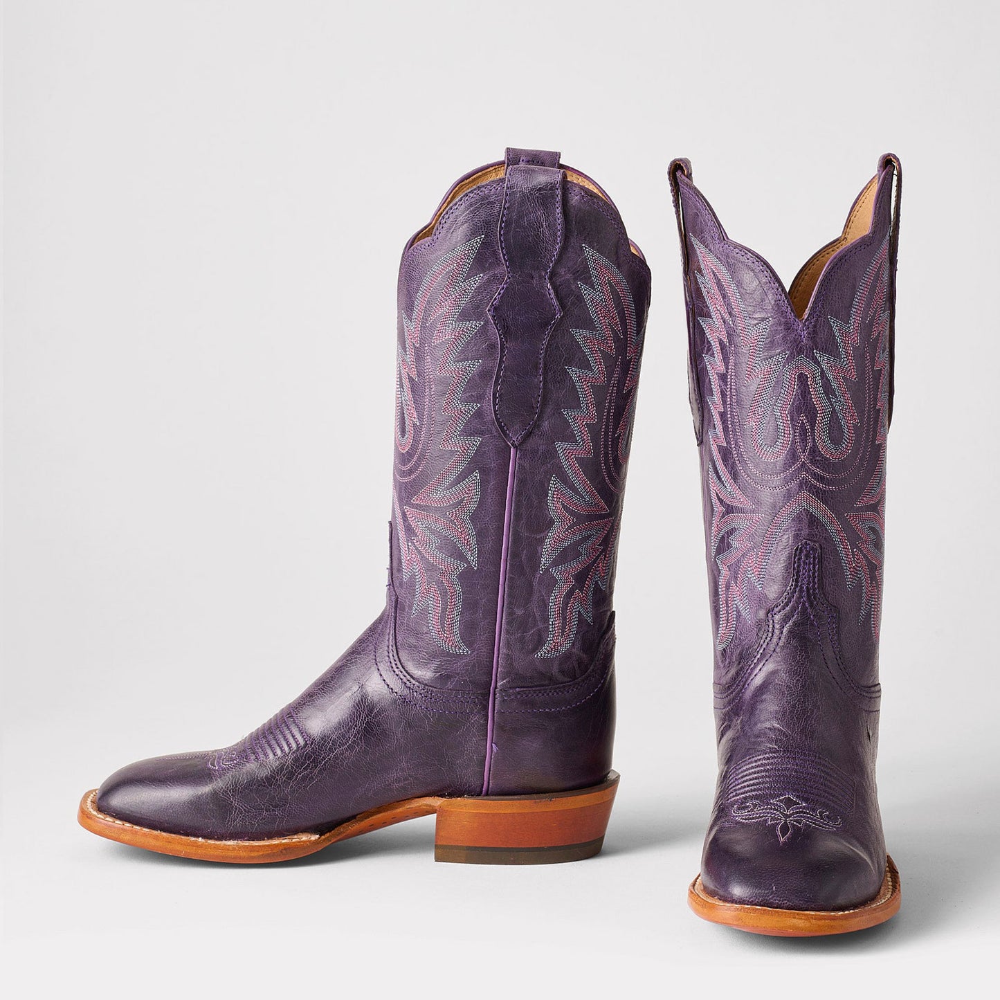 Purple Square-Toe Delicate Embroidery Classic Mid Calf Cowgirl Boots