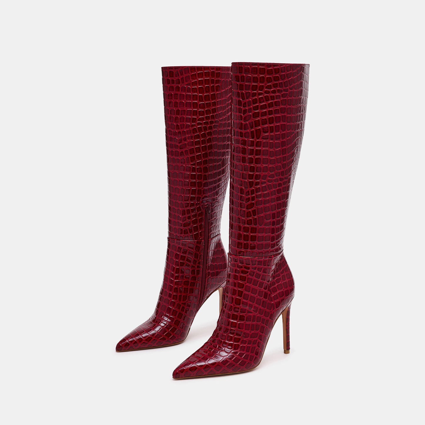 Red Stone Pattern Pointed-Toe Half-Zip Chic Knee High Stiletto Boots