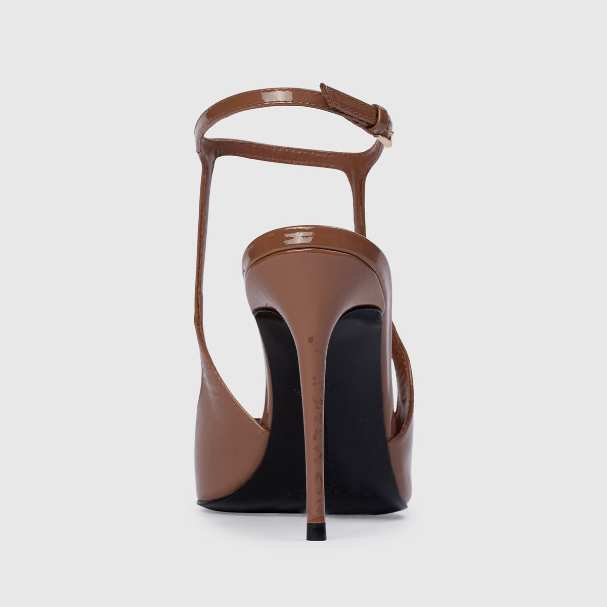 Patent Coffee Pointed-Toe Ankle Strap With Buckle Chic High Heels