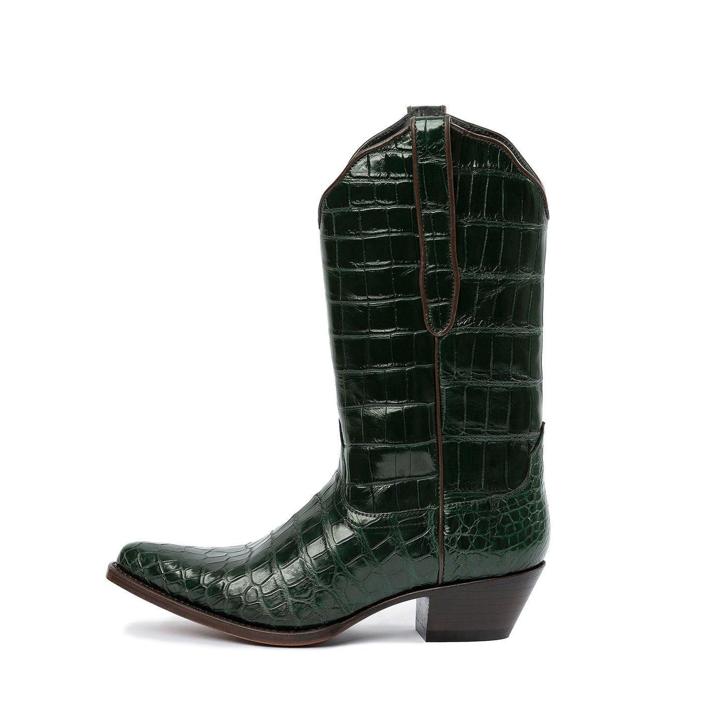 Black Crocodile Print Snip-Toe Simple Mid Calf Cowgirl Boots