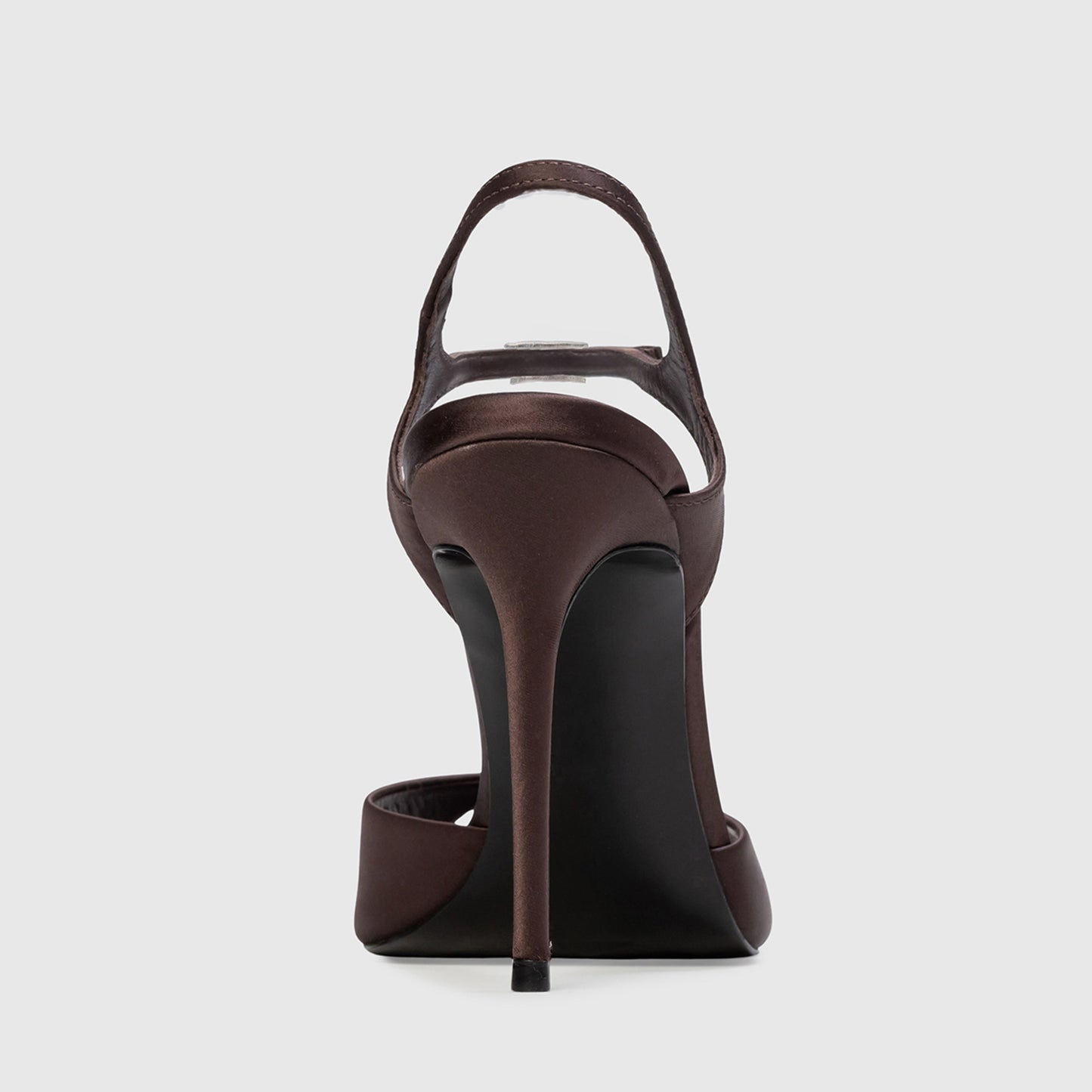 Coffee Satin Peep Round-Toe Ankle Strap Sandals High Heels