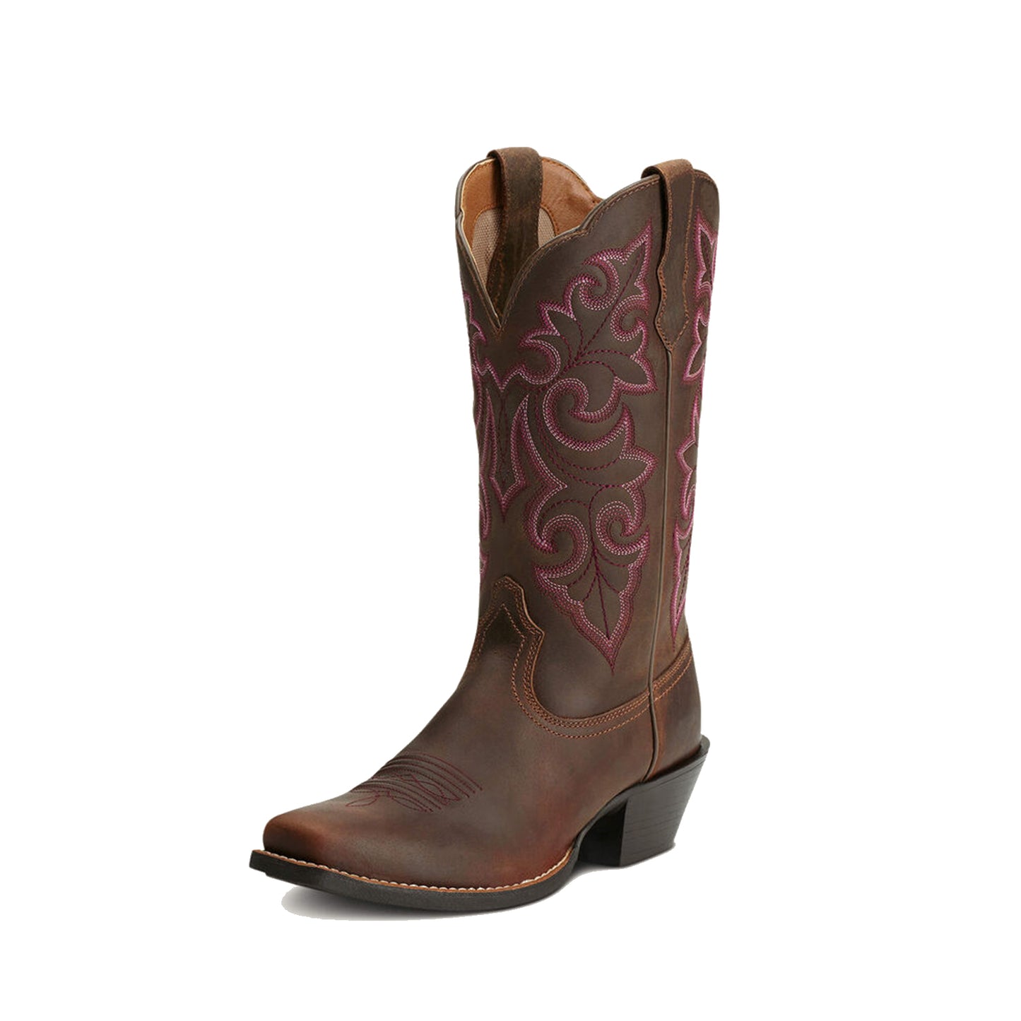 Brown Square-Toe Chic Embroidery Classic Mid Calf Cowgirl Boots