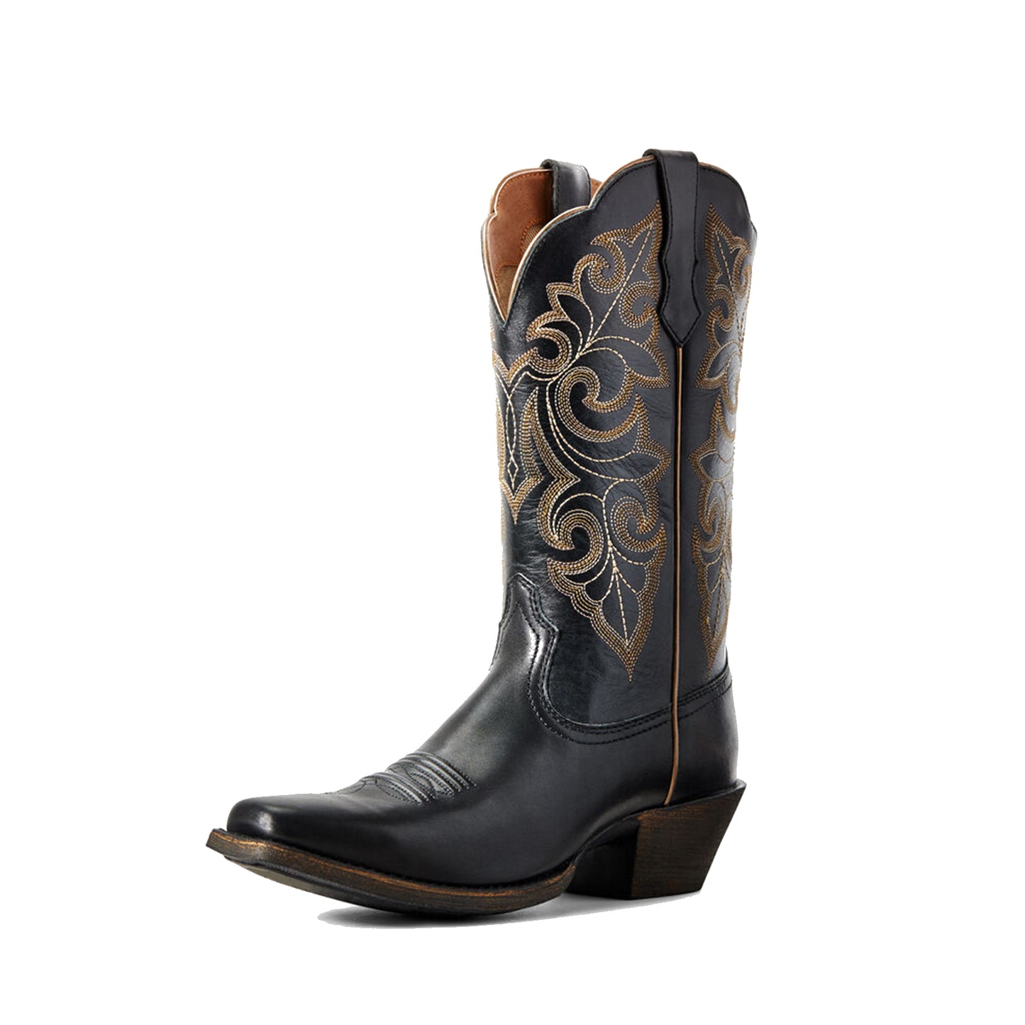 Black Square-Toe Chic Embroidery Classic Mid Calf Cowgirl Boots