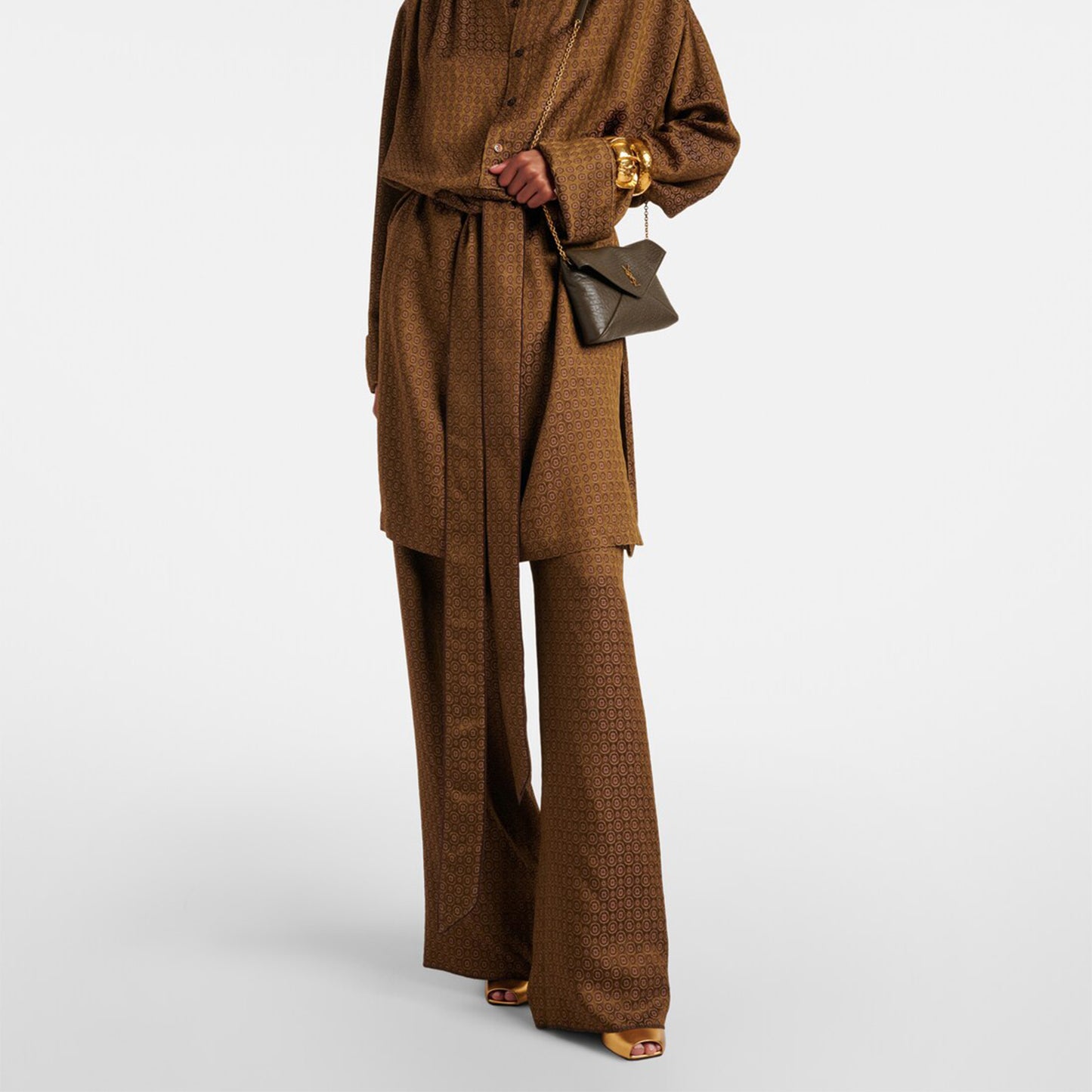 Metallic Gold Square-Toe Ankle Strap High Heels