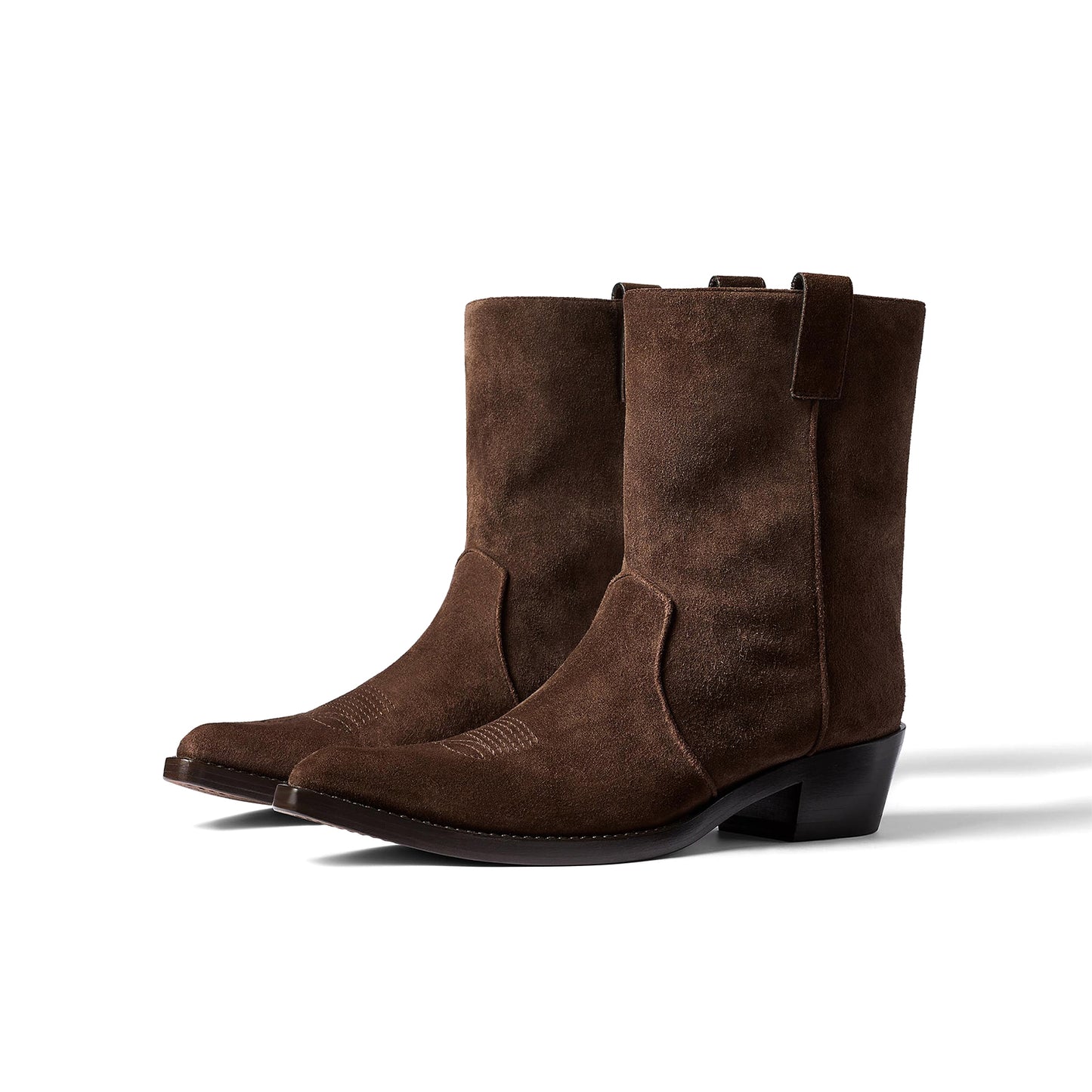 Brown Faux Suede Snip-Toe Simple Ankle Classic Cowgirl Boots