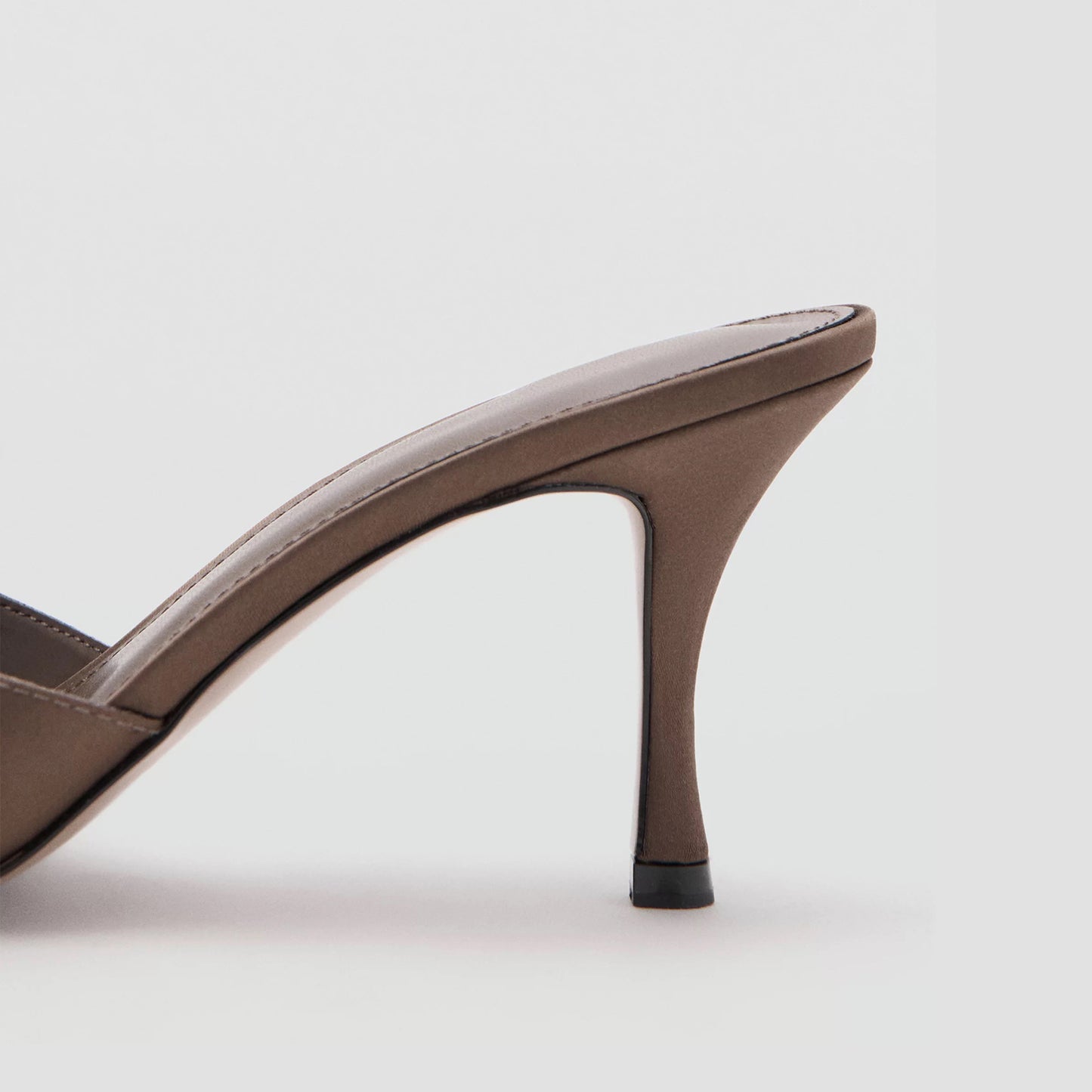 Chocolate Satin Round-Toe Front Crossed Straps Slip-On High Heels