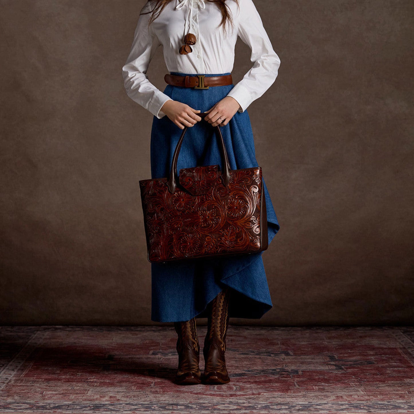 Brown Snip-Toe Western Embroidery Wide Calf Chic Knee High Cowgirl Boots
