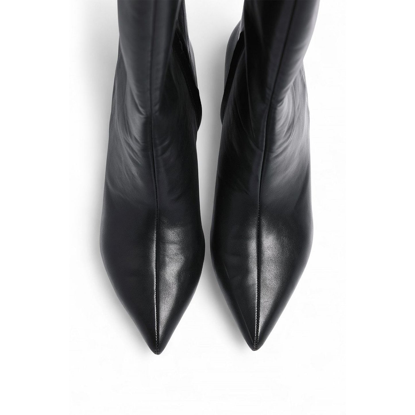 Black Vegan Leather Pointed-Toe Full-Zip Knee High Stiletto Boots