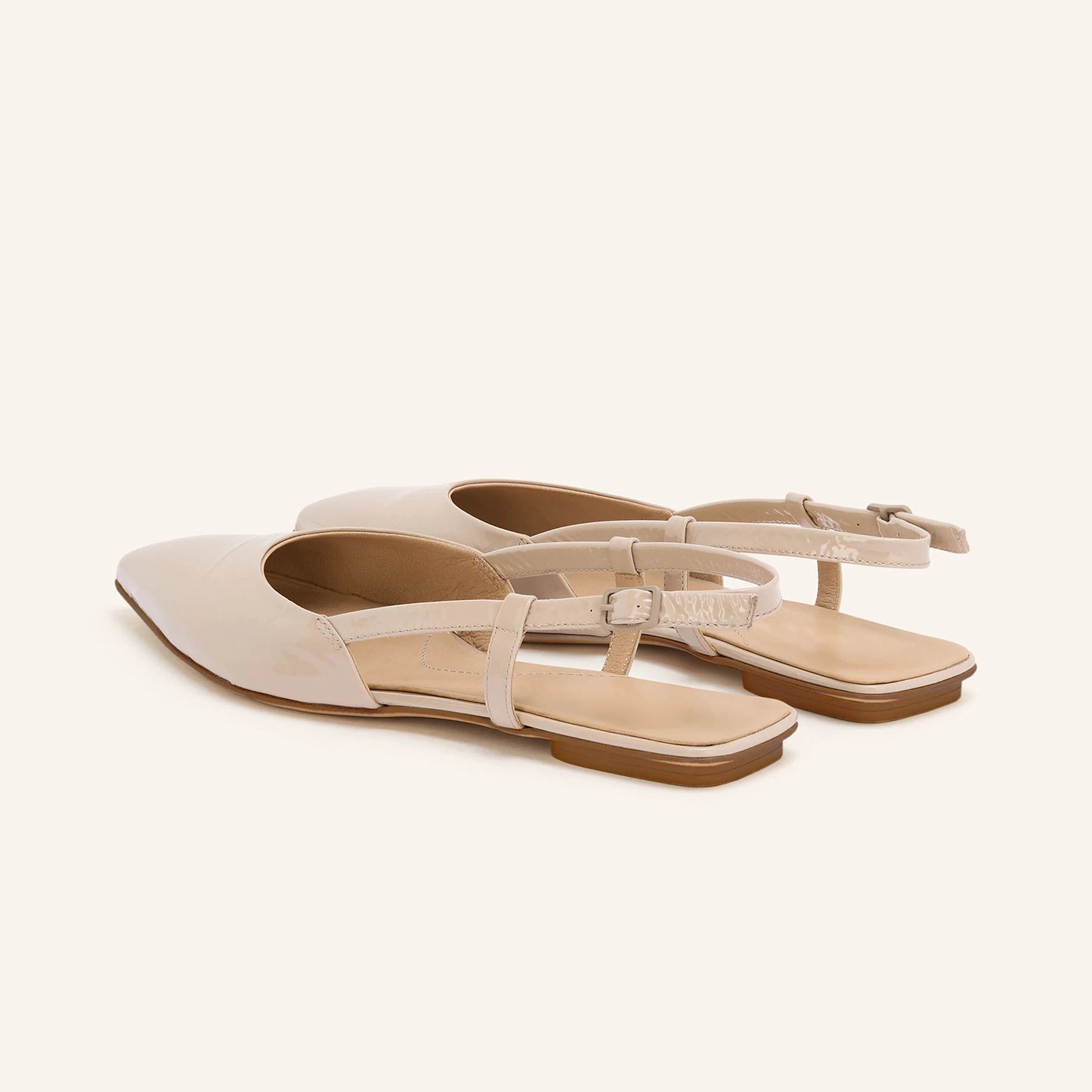 Patent Beige Pointed-Toe Chic Back Strap Stylish Flats