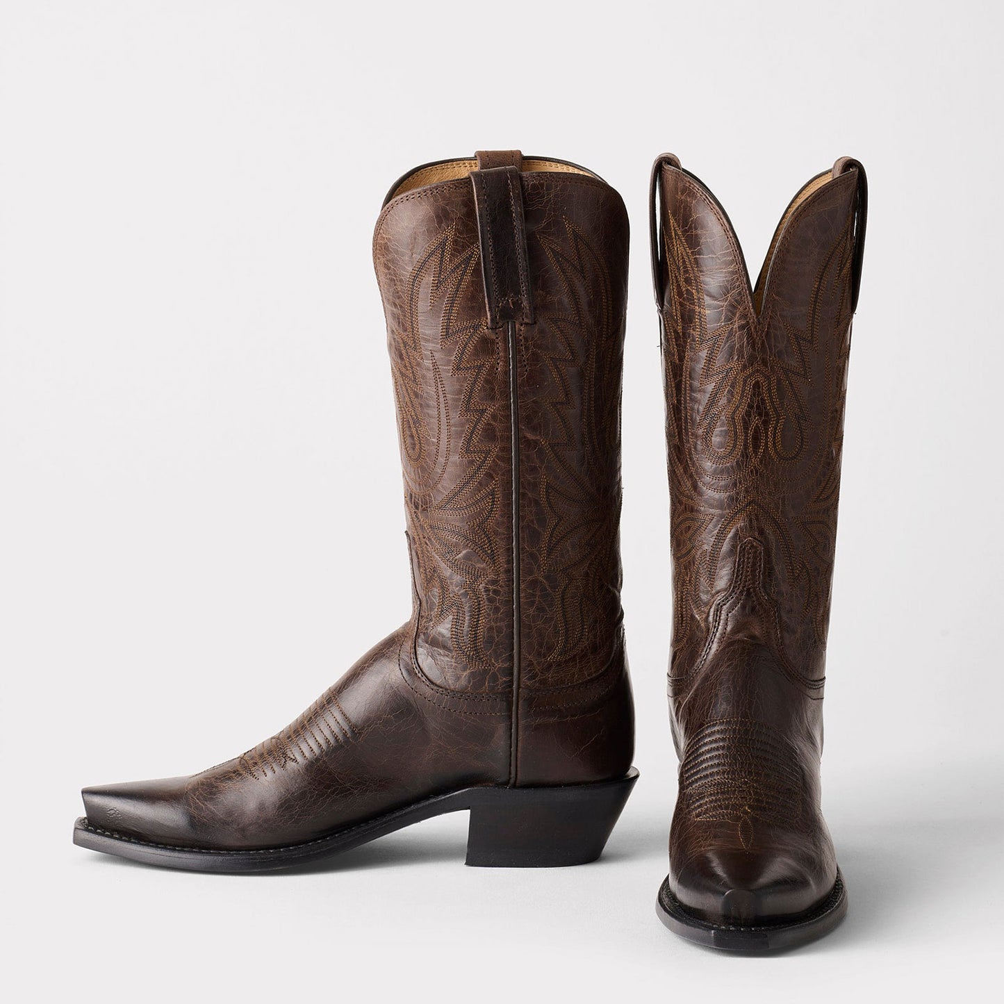 Chocolate Snip-Toe Western Embroidery Mid Calf Classic Cowgirl Boots