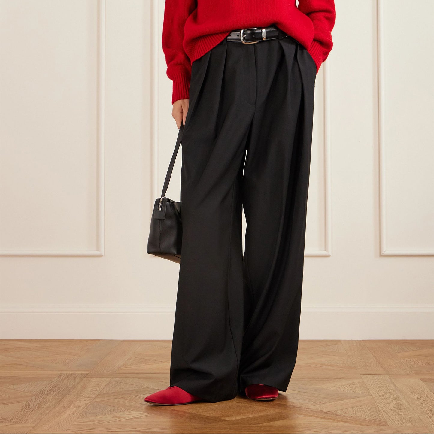 Red Satin Square-Toe Slip-On Chic Ballet Flats