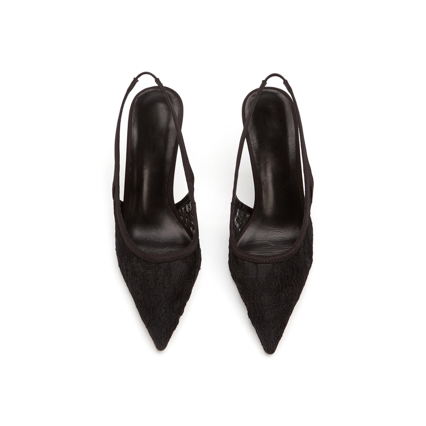 Black Lace Mesh Pointed-Toe Classic Satin Slingback High Heels
