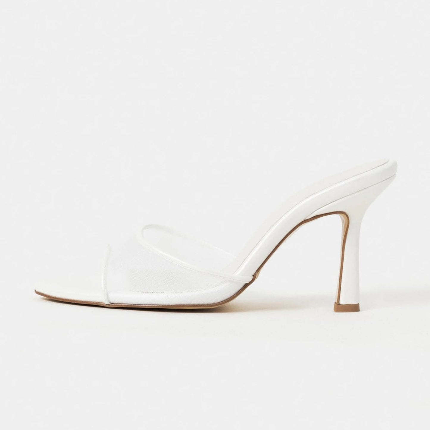 White Mesh And Vegan Leather Pointed-Toe Backless Simple Pumps High Heels