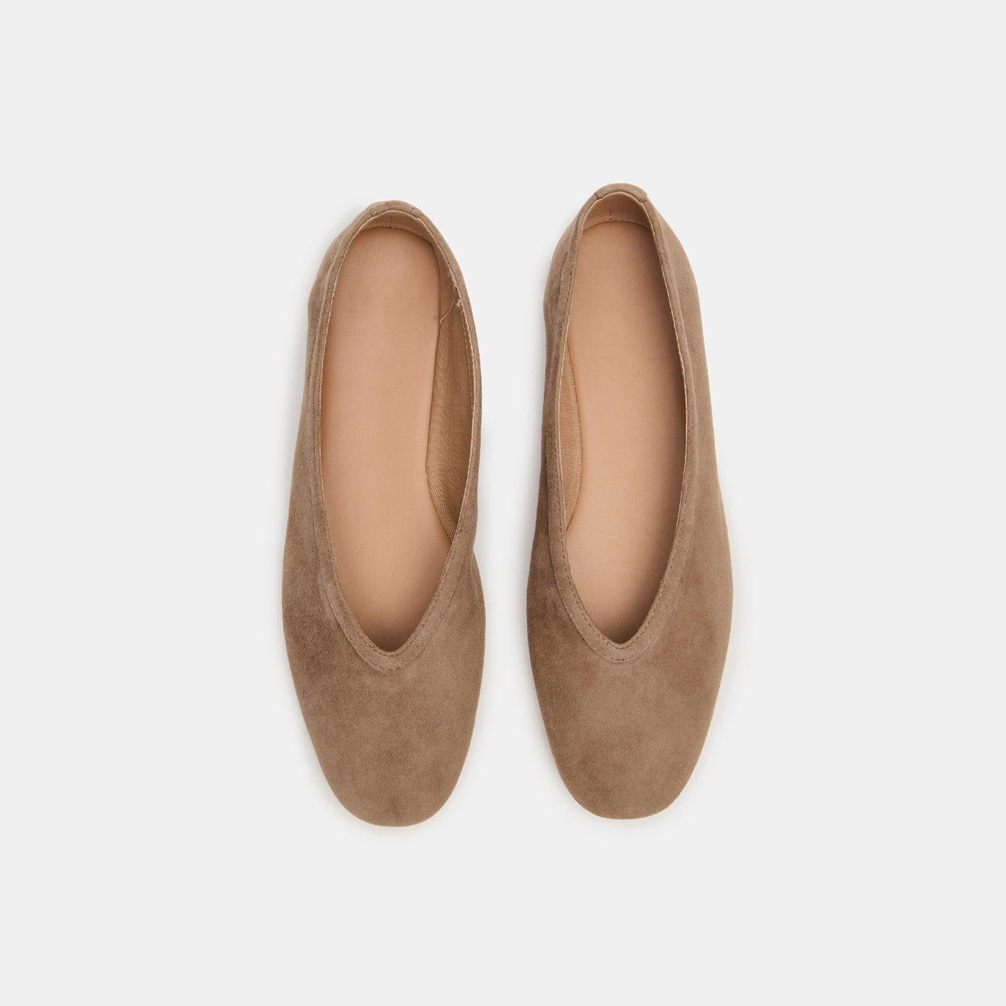 Taupe Faux Suede Elegant Square-Toe Rhinestone Slip-On Flats