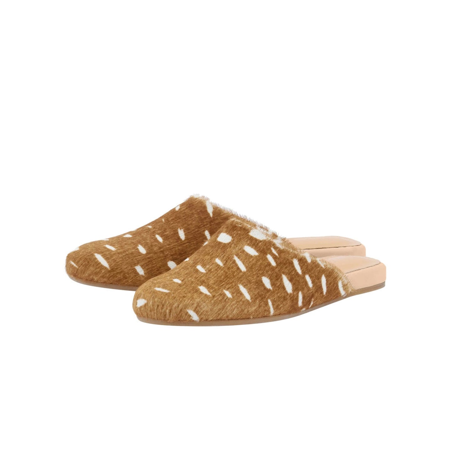 Deer Pattern Pony Hair Round-Toe Slipper Backless Flats